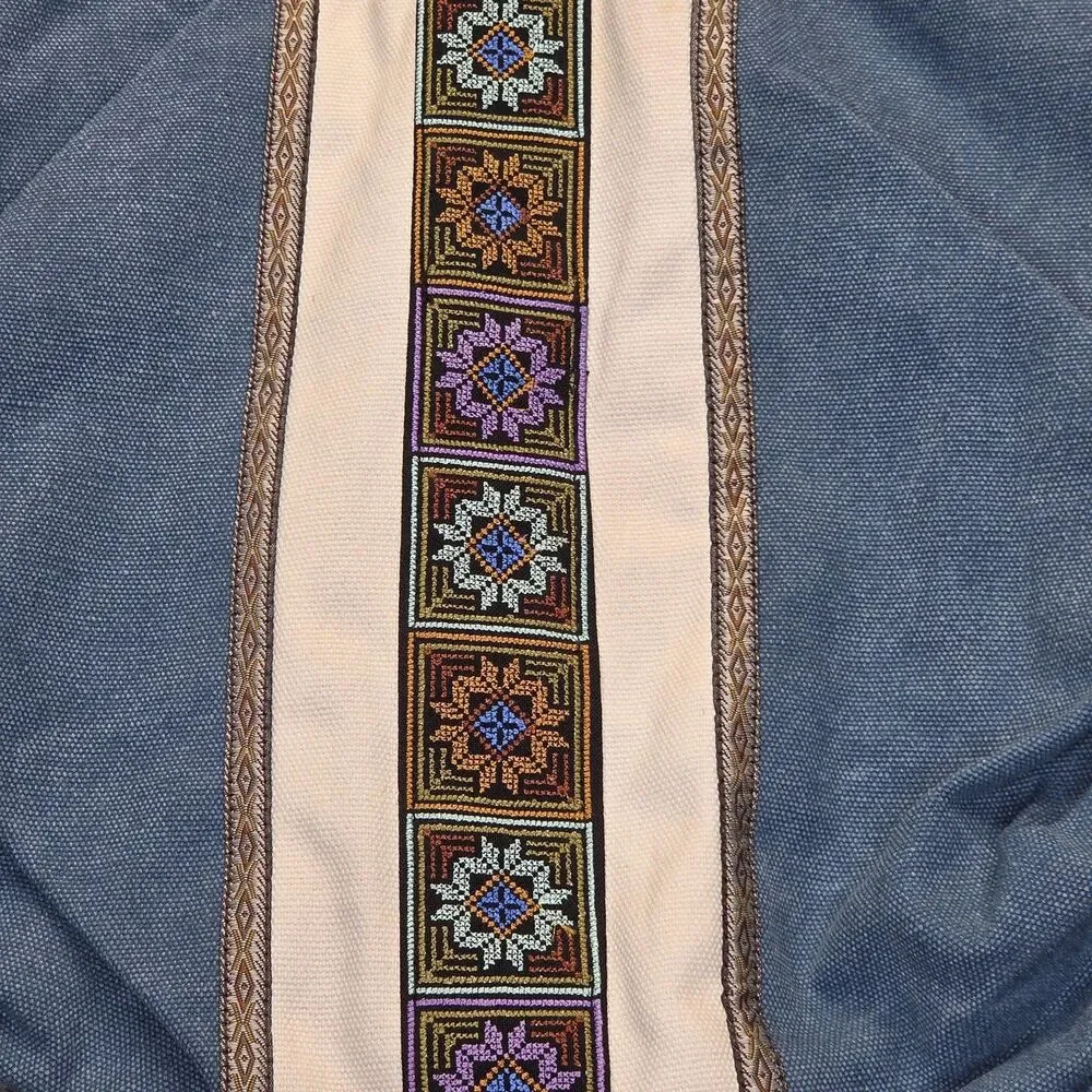 CaiYunYinJi Backpack Bag Womens Medium Blue Canvas Boho Embroidered Floral
